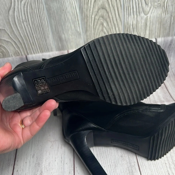 Women Karl Lagerfeld Paris Blayze Peep Toe Ankle Boot Size 8.5 Black - Picture 10 of 11